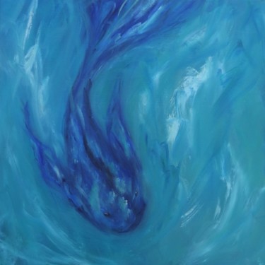 Painting titled "poisson bleu" by Estelle Darve, Original Artwork, Oil
