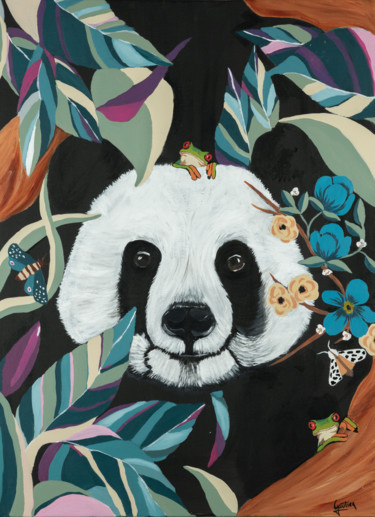 Pintura titulada "Wild Panda" por Estelle Gautier, Obra de arte original, Acrílico Montado en Bastidor de camilla de madera