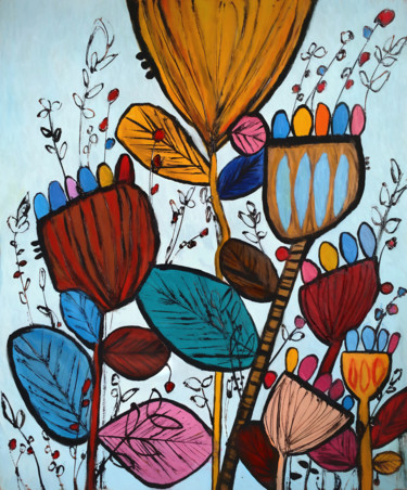 Painting titled "Wildflowers" by Angel Estevez, Original Artwork, Acrylic