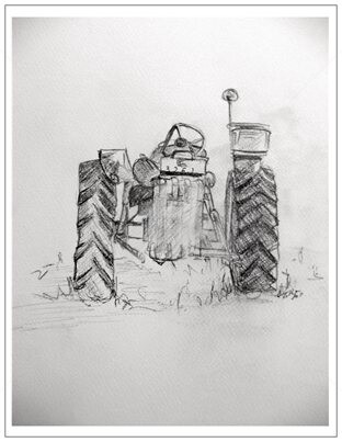 Drawing titled "Tracteur de Dun" by Esther, Original Artwork