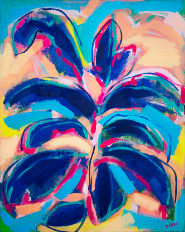 Картина под названием "Blue Palms" - Eszter Kerdö, Подлинное произведение искусства, Акрил Установлен на Деревянная рама для…