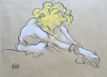 Drawing titled "A823 Ambre - Seated…" by Etienne Bonnet, Original Artwork, Chalk