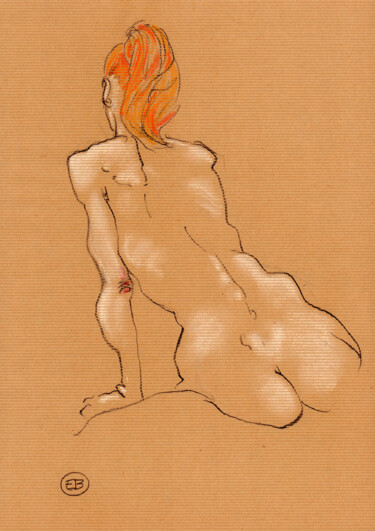 Desenho intitulada "A832 Gisèle de dos" por Etienne Bonnet, Obras de arte originais, Pastel