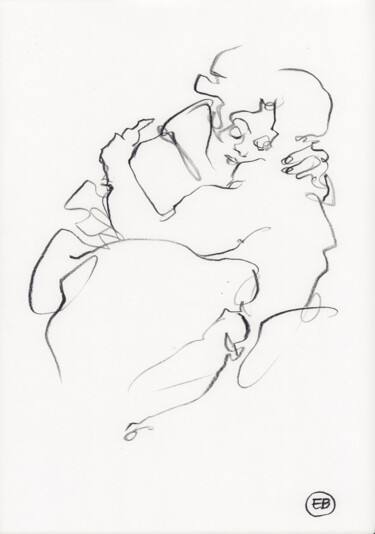 Drawing titled "A817 Couple in love" by Etienne Bonnet, Original Artwork, Conté