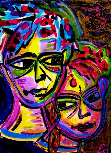 Painting titled "Les âmes soeurs." by Étienne Charlebois, Original Artwork, Acrylic