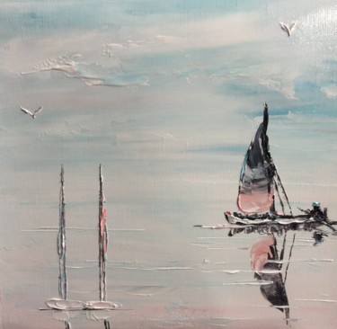 Peinture intitulée "Le pêcheur et les m…" par Etienne Guérinaud, Œuvre d'art originale, Huile Monté sur Autre panneau rigide