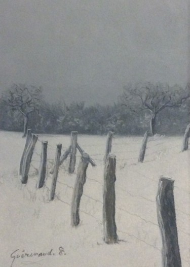 Drawing titled "L'hiver chez moi" by Etienne Guérinaud, Original Artwork, Pastel