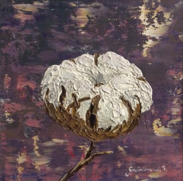 Painting titled "Fleur de coton (4)" by Etienne Guérinaud, Original Artwork, Oil