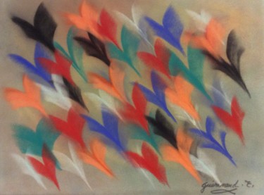 Drawing titled "Tous ensemble" by Etienne Guérinaud, Original Artwork, Pastel Mounted on Glass