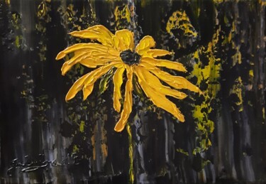 Peinture intitulée "Fleur jaune" par Etienne Guérinaud, Œuvre d'art originale, Huile Monté sur Autre panneau rigide