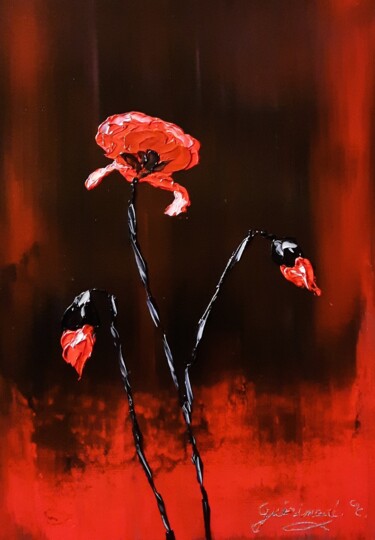 绘画 标题为“Les 3 rouges” 由Etienne Guérinaud, 原创艺术品, 油 安装在其他刚性面板上