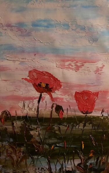 Pintura titulada "Prairie en fleurs" por Etienne Guérinaud, Obra de arte original, Oleo Montado en Otro panel rígido