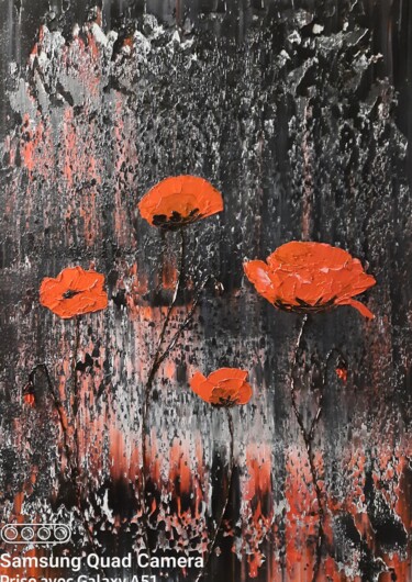 Painting titled "Mes coquelicots pré…" by Etienne Guérinaud, Original Artwork, Oil Mounted on Wood Stretcher frame