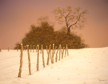 Tekening getiteld "Paysage hivernal" door Etienne Guérinaud, Origineel Kunstwerk, Pastel Gemonteerd op Karton