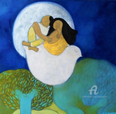 Painting titled "Petits Amoureux Rêv…" by Etolessence, Original Artwork, Pastel