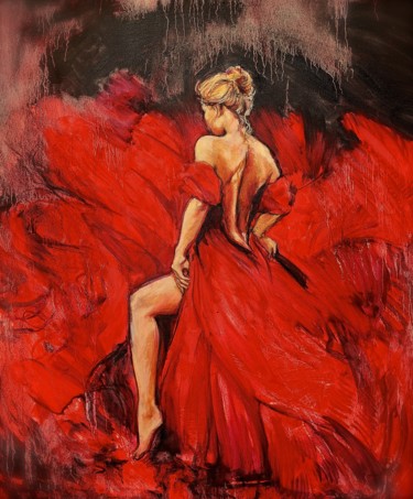 Pittura intitolato "rouge flamenco" da Etzi, Opera d'arte originale, Olio