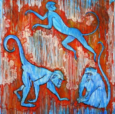 Painting titled "Akrotiri blue monke…" by Etzi, Original Artwork, Oil