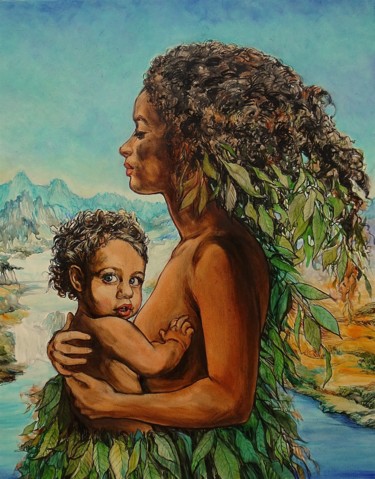 Peinture intitulée "Pachamama métis" par Etzi, Œuvre d'art originale, Huile