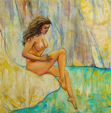 Peinture intitulée "Vénus au bain" par Etzi, Œuvre d'art originale, Huile