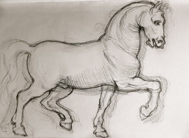 Drawing titled "cheval" by Etzi, Original Artwork, Conté