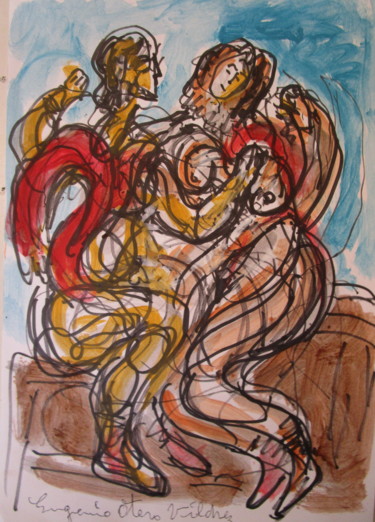 Schilderij getiteld "Amoureux grecs4" door Eugenio Otero Vilchez, Origineel Kunstwerk, Olie