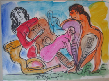 Картина под названием "la fête de la musiq…" - Eugenio Otero Vilchez, Подлинное произведение искусства, Масло