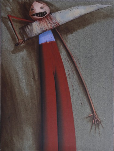 Schilderij getiteld "Stabbed." door Eugene Panov, Origineel Kunstwerk, Olie Gemonteerd op Frame voor houten brancard