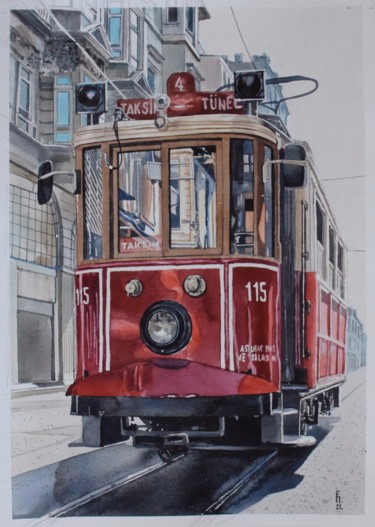 Pittura intitolato "Turkish tram" da Eugene Panov, Opera d'arte originale, Acquarello