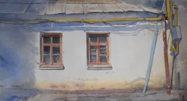 Painting titled "Old house" by Eugene Panov, Original Artwork, Watercolor