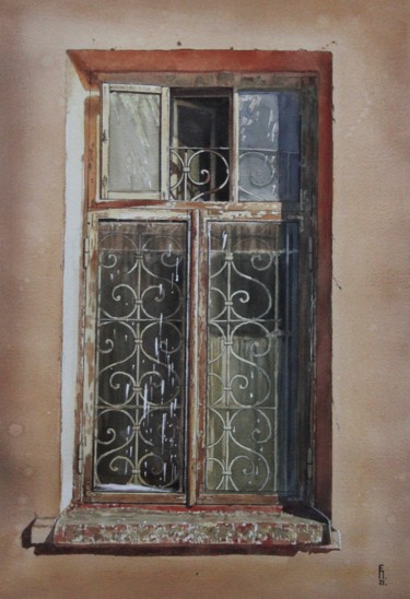 Schilderij getiteld "My favorite window" door Eugene Panov, Origineel Kunstwerk, Aquarel