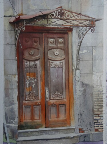 Malerei mit dem Titel "Old door in Georgia…" von Eugene Panov, Original-Kunstwerk, Aquarell