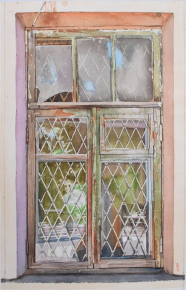 Painting titled "Old window..." by Eugene Panov, Original Artwork, Watercolor