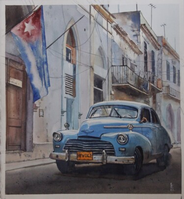 Painting titled "Old car. Havana" by Eugene Panov, Original Artwork, Watercolor