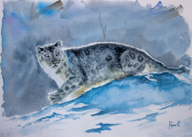 绘画 标题为“The snow leopard or…” 由Eugene Popov, 原创艺术品, 水彩