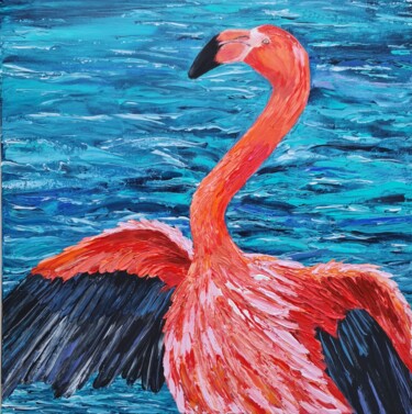 Pintura intitulada "Flamingo" por Eugenia Chicu Touma, Obras de arte originais, Acrílico Montado em Armação em madeira