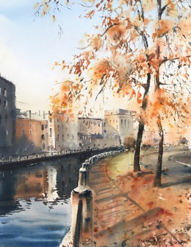 Pintura intitulada "Embankment in St Pe…" por Eugenia Gorbacheva, Obras de arte originais, Aquarela