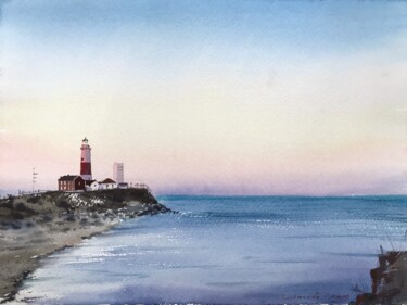 Painting titled "Lighthouse, New Zea…" by Eugenia Gorbacheva, Original Artwork, Watercolor