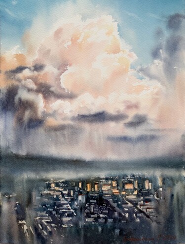 绘画 标题为“City Cloudscape at…” 由Eugenia Gorbacheva, 原创艺术品, 水彩