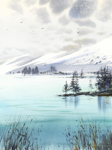 제목이 "Turquoise landscape…"인 미술작품 Eugenia Gorbacheva로, 원작, 수채화
