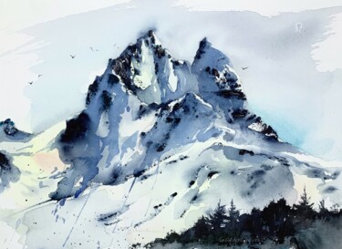 Pittura intitolato "Snowy Mountains #4" da Eugenia Gorbacheva, Opera d'arte originale, Acquarello