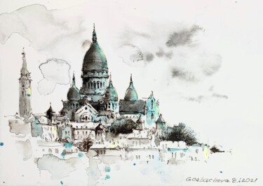 Картина под названием "Basilica of the Sac…" - Eugenia Gorbacheva, Подлинное произведение искусства, Гелевая ручка