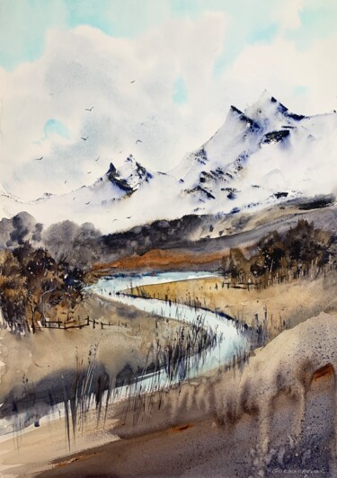 Картина под названием "Mountain river #7" - Eugenia Gorbacheva, Подлинное произведение искусства, Акварель