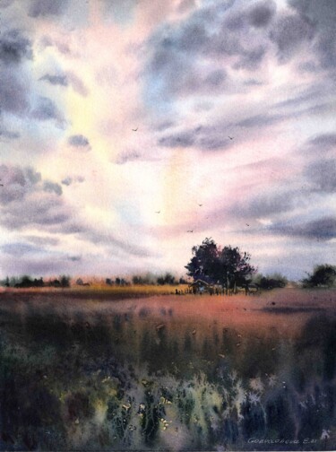 Pintura titulada "Sunset in the villa…" por Eugenia Gorbacheva, Obra de arte original, Acuarela