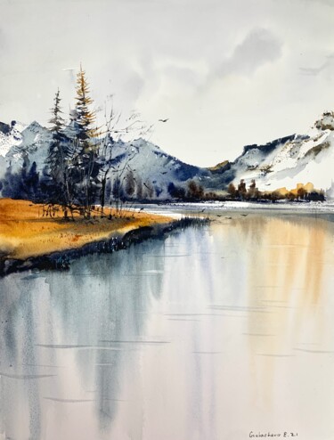 Painting titled "Mountain river #9" by Eugenia Gorbacheva, Original Artwork, Watercolor