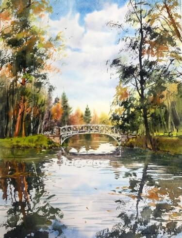 Painting titled "Autumn park in St.…" by Eugenia Gorbacheva, Original Artwork, Watercolor