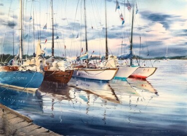 绘画 标题为“Moored yachts at su…” 由Eugenia Gorbacheva, 原创艺术品, 水彩