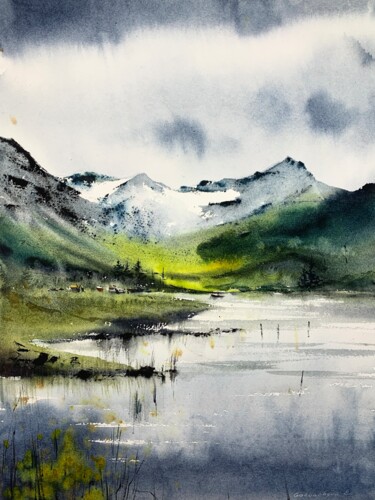 Картина под названием "Mountain river #15" - Eugenia Gorbacheva, Подлинное произведение искусства, Акварель
