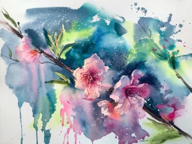 Peinture intitulée "ALMOND FLOWERS" par Eugenia Gorbacheva, Œuvre d'art originale, Aquarelle