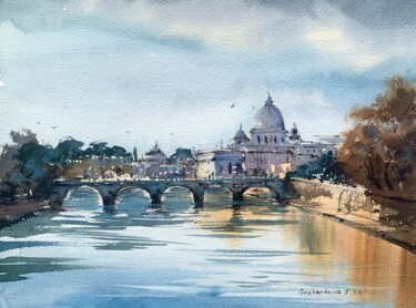 Peinture intitulée "ROME. BRIDGE." par Eugenia Gorbacheva, Œuvre d'art originale, Aquarelle