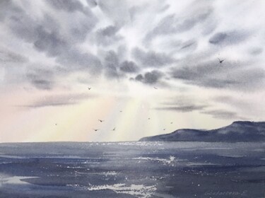 Painting titled "Seagulls over the s…" by Eugenia Gorbacheva, Original Artwork, Watercolor